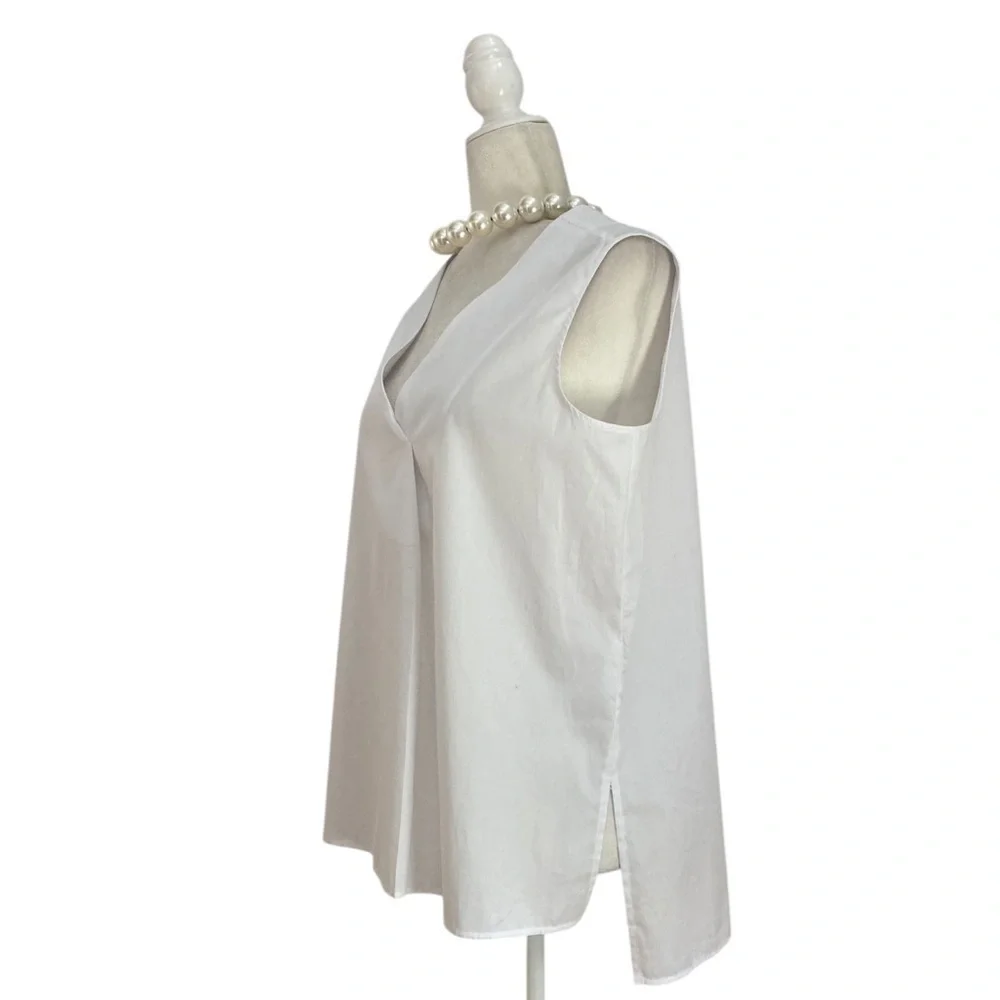 Harshman Aria Tank Sleeveless White Blouse VNack Sleeveless Top Cotton NWOT - Picture 5 of 12